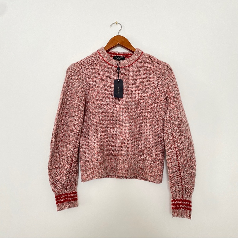 rag & bone Cheryl Crew Neck Sweater Extra Fine Merino Wool Grey Red XXS